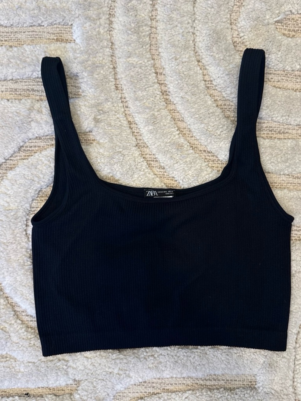 Zara Black Ribbed Square Neck Crop Top